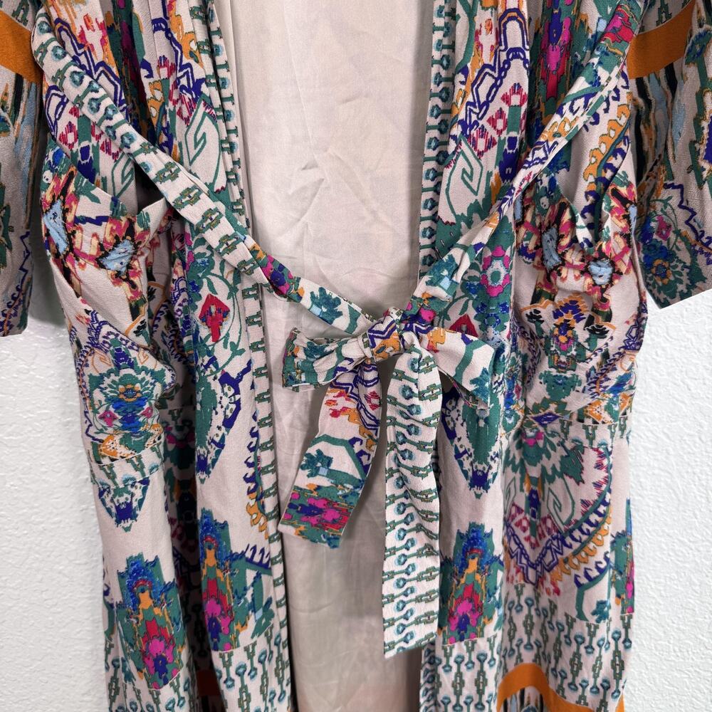 Zara Kimono Jacket Womens Large Tribal Belted Boho Cardigan Duster Robe Festival - Picture 6 of 13